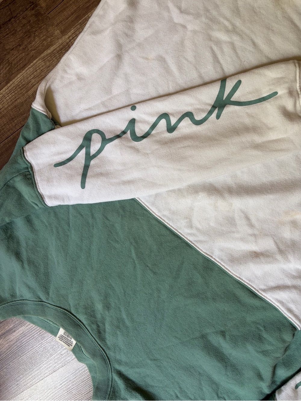 PINK Script Two-Tone Sweatshirt - white & Sage